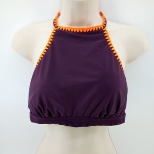 Seekers Australia Purple Halter Swim Top Swimwear Orange Trim Swimsuit 10 Plum